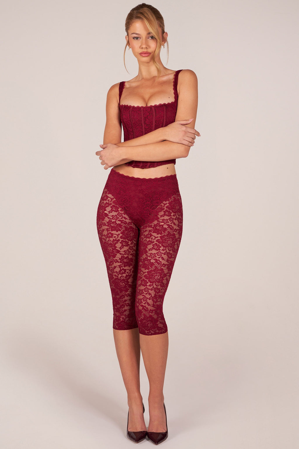 Laced Capri Trousers  in Cherry Red