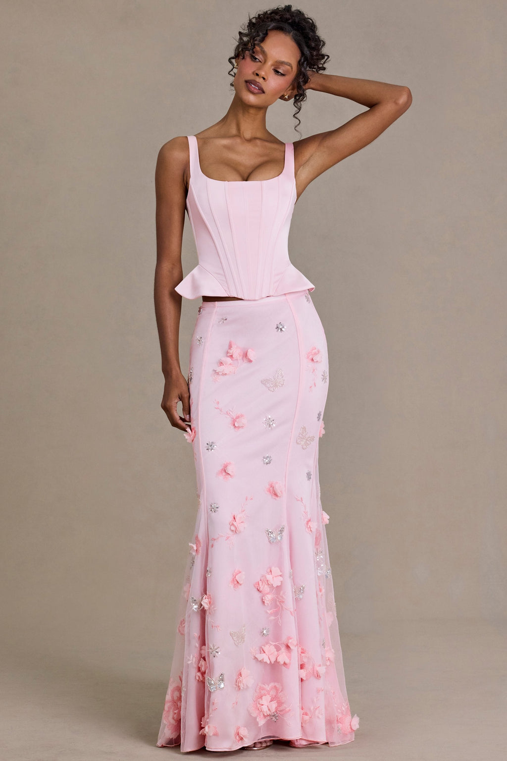 Premium Embellished Tulle Skirt in Baby Pink