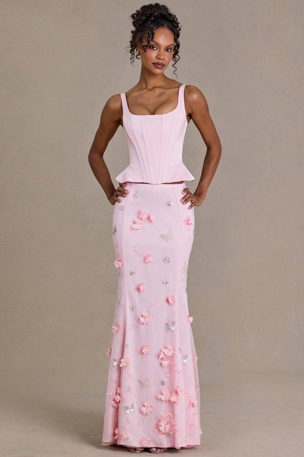 Premium Embellished Tulle Skirt in Baby Pink