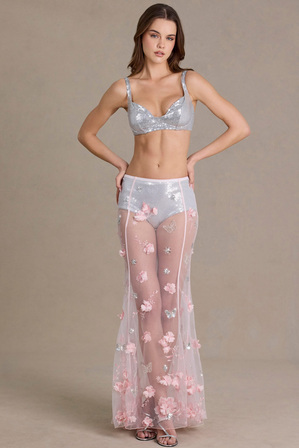 Premium Sequin Mesh Mid-Rise Mini Shorts in Silver