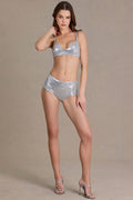 Premium Sequin Mesh Mid-Rise Mini Shorts in Silver