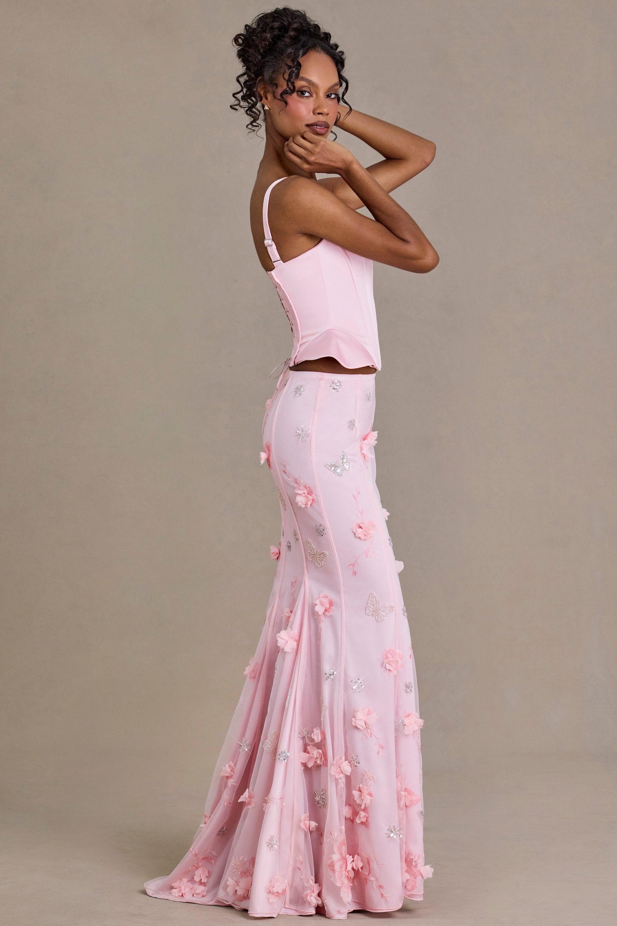 Premium Satin Lace-Up Corset Top in Baby Pink