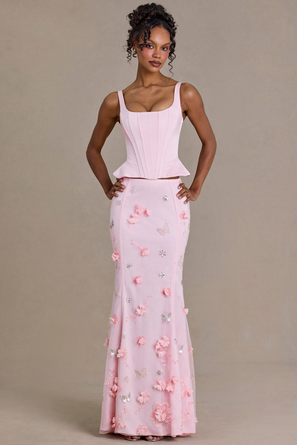 Premium Satin Lace-Up Corset Top in Baby Pink