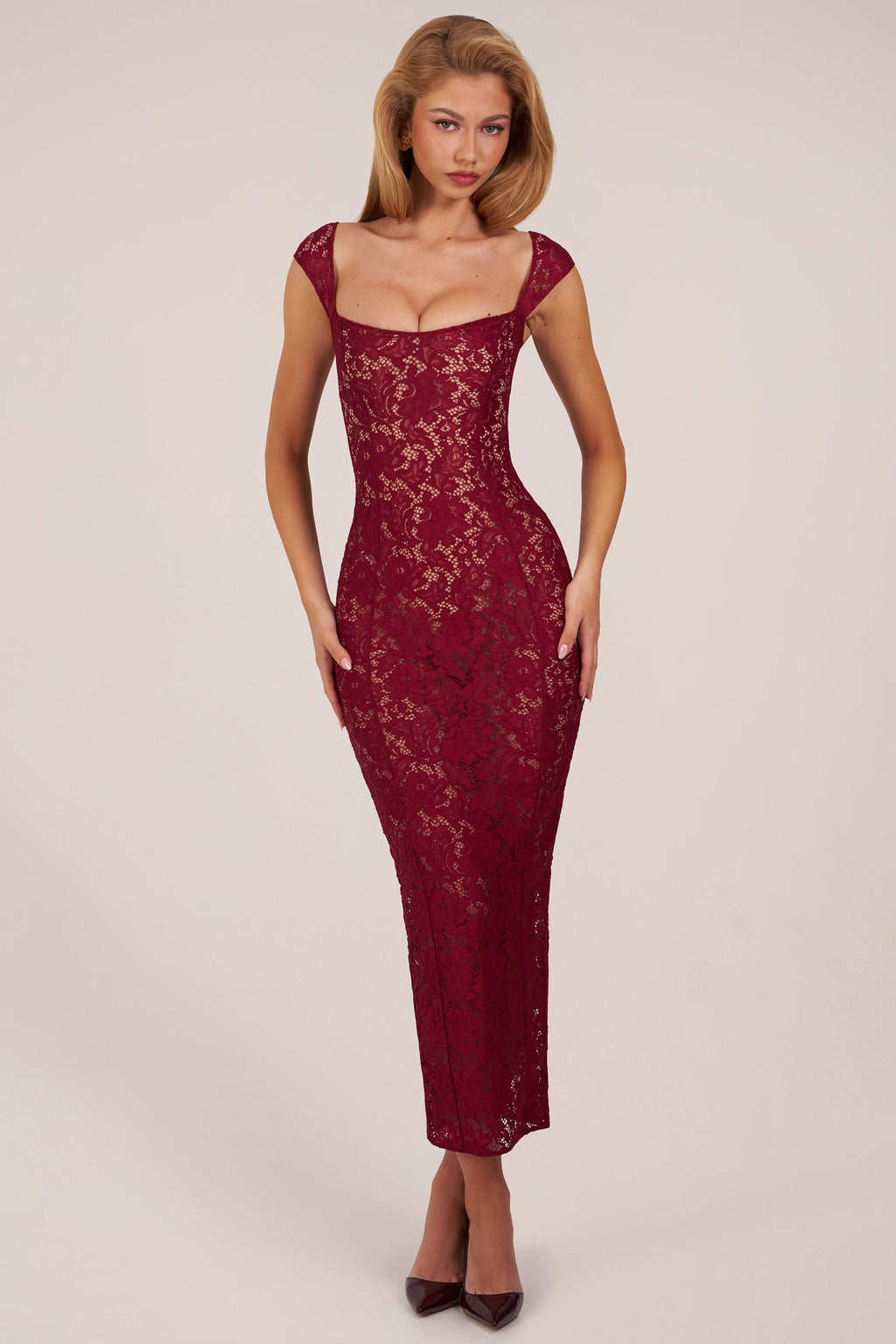 Sweetheart-Neck Maxi Dress in Cherry Red