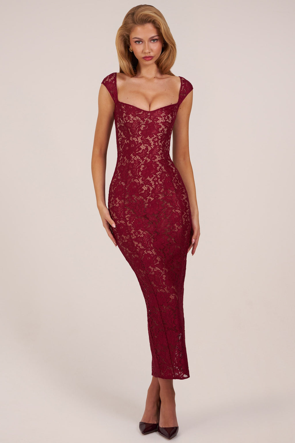 Sweetheart-Neck Maxi Dress in Cherry Red