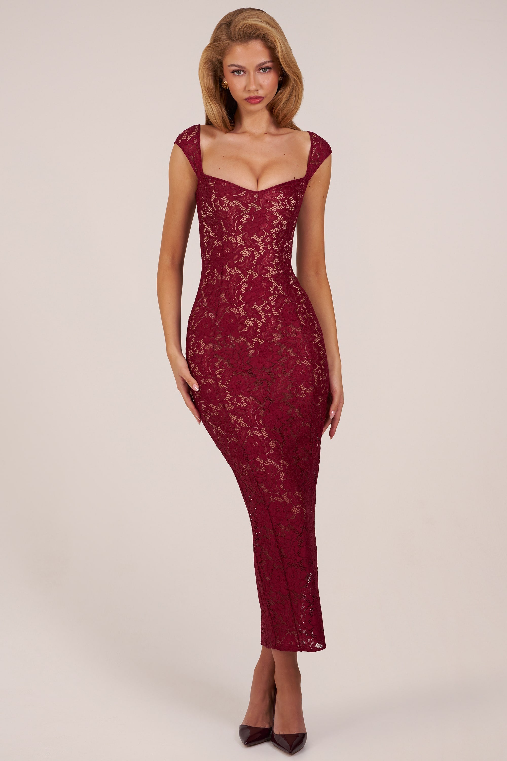 Sweetheart-Neck Maxi Dress in Cherry Red