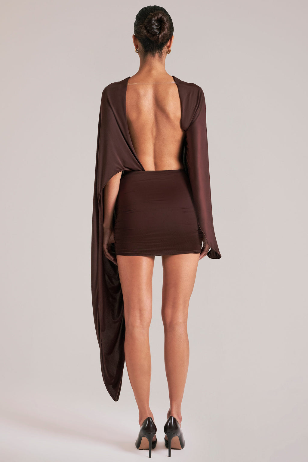 Draped Cape Mini Dress  in Chocolate Brown