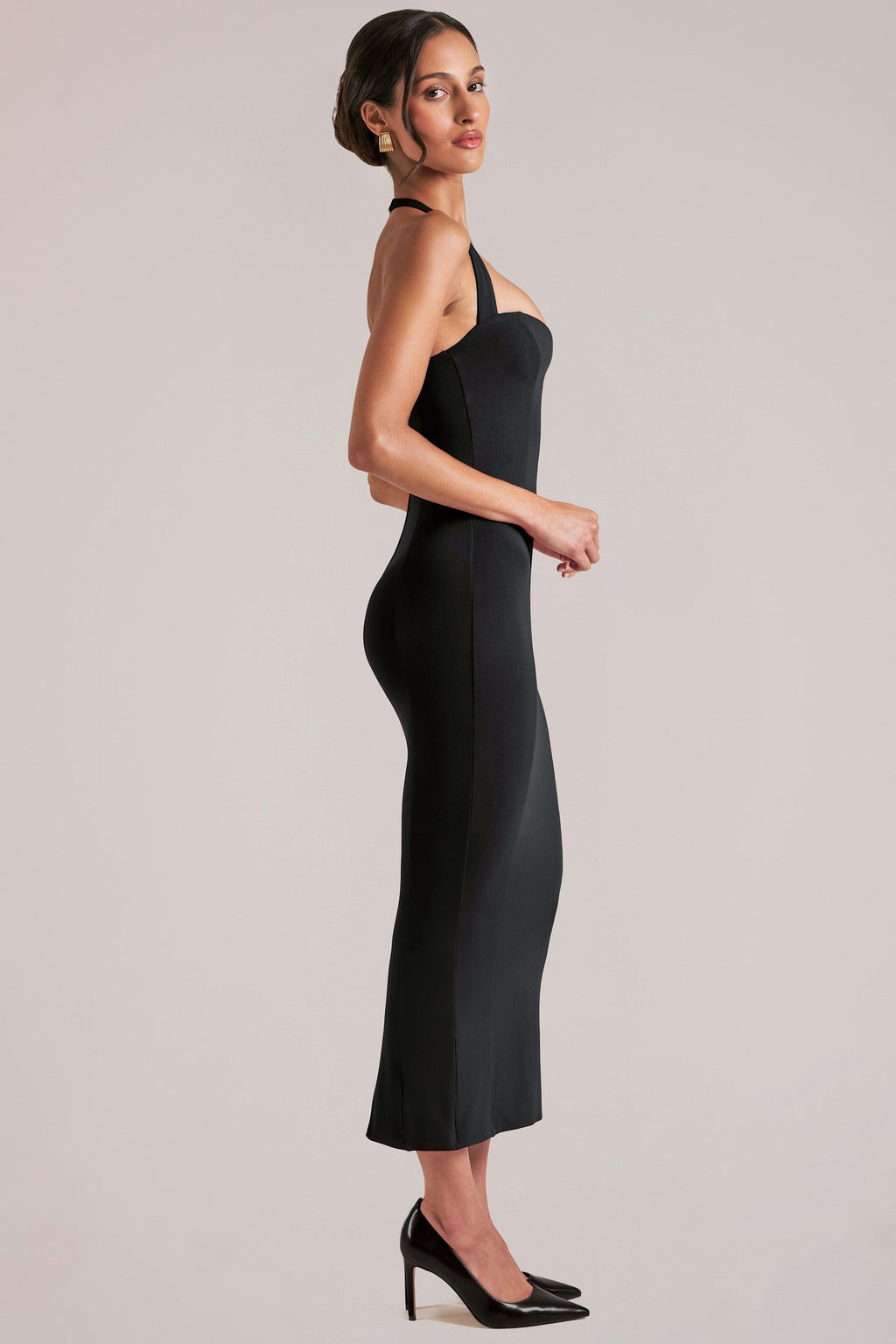 Halterneck Midaxi Dress in Black