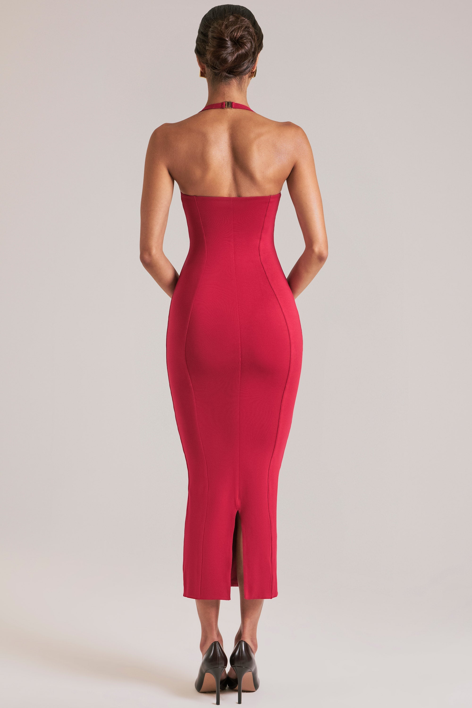 Halterneck Midaxi Dress in Cherry Red