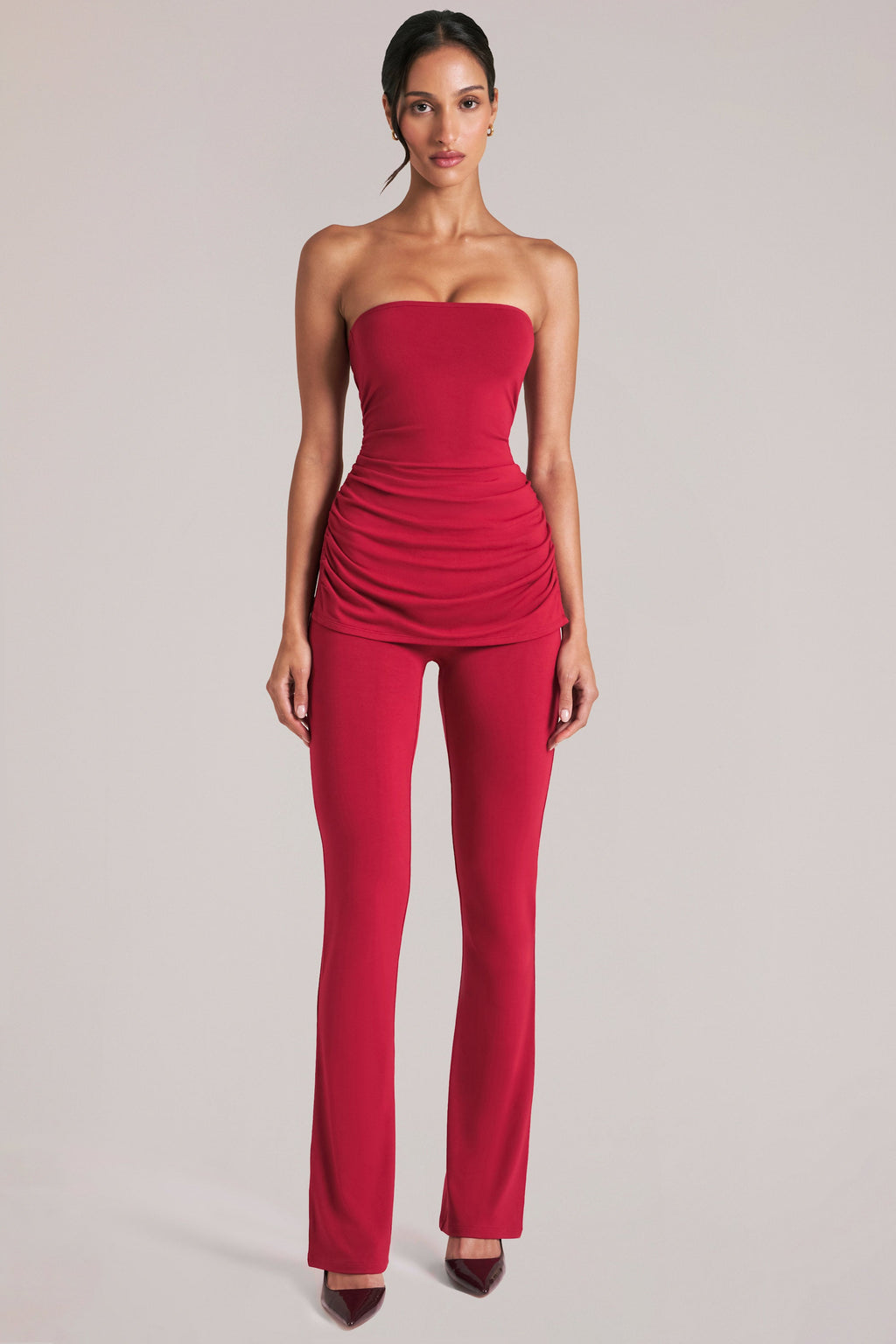Mid-Rise Fitted Trousers  in Cherry Red