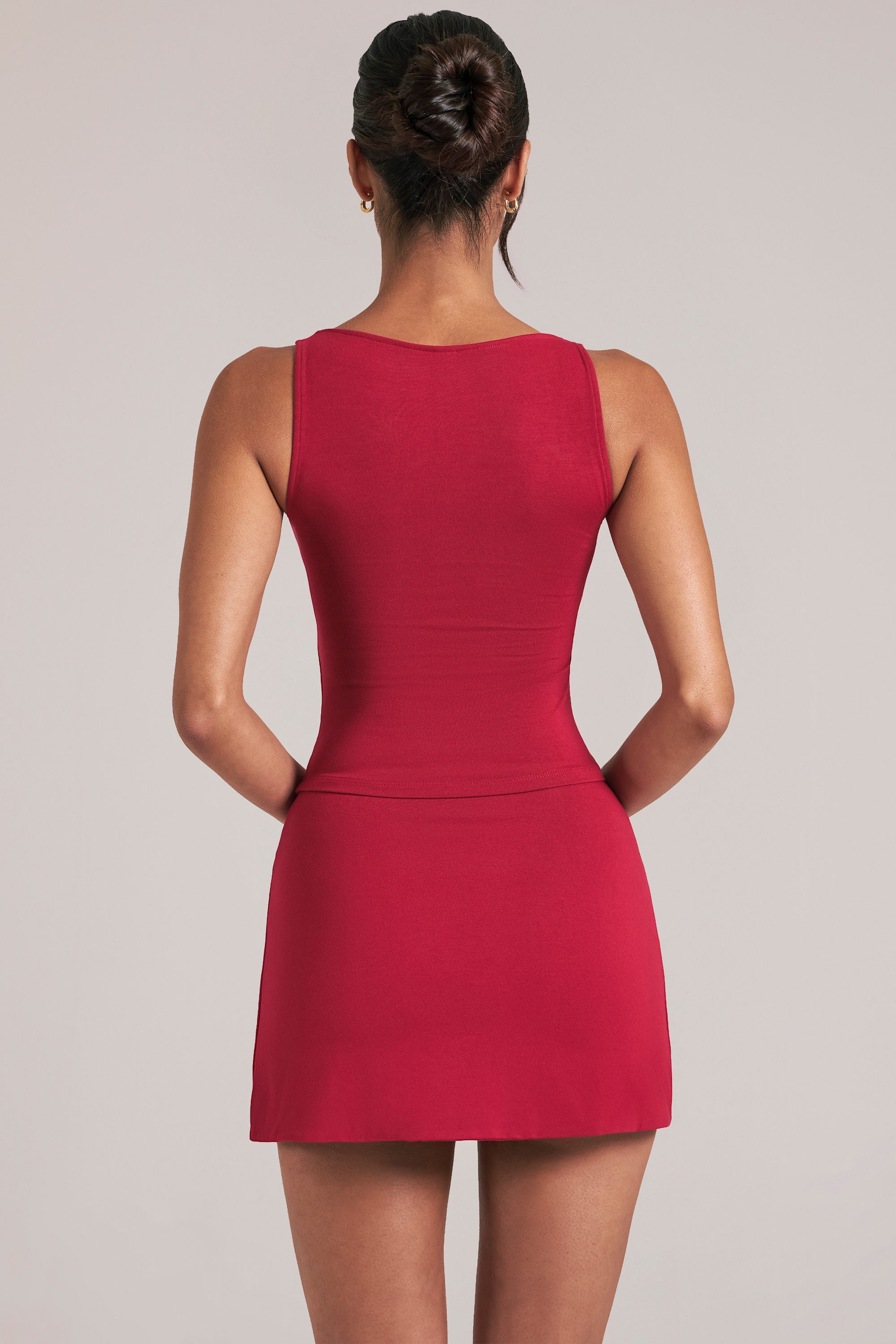 Square-Neck Top  in Cherry Red