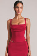Square-Neck Top  in Cherry Red