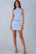 Faux Suede Mid-Rise Mini Skirt in Soft Blue