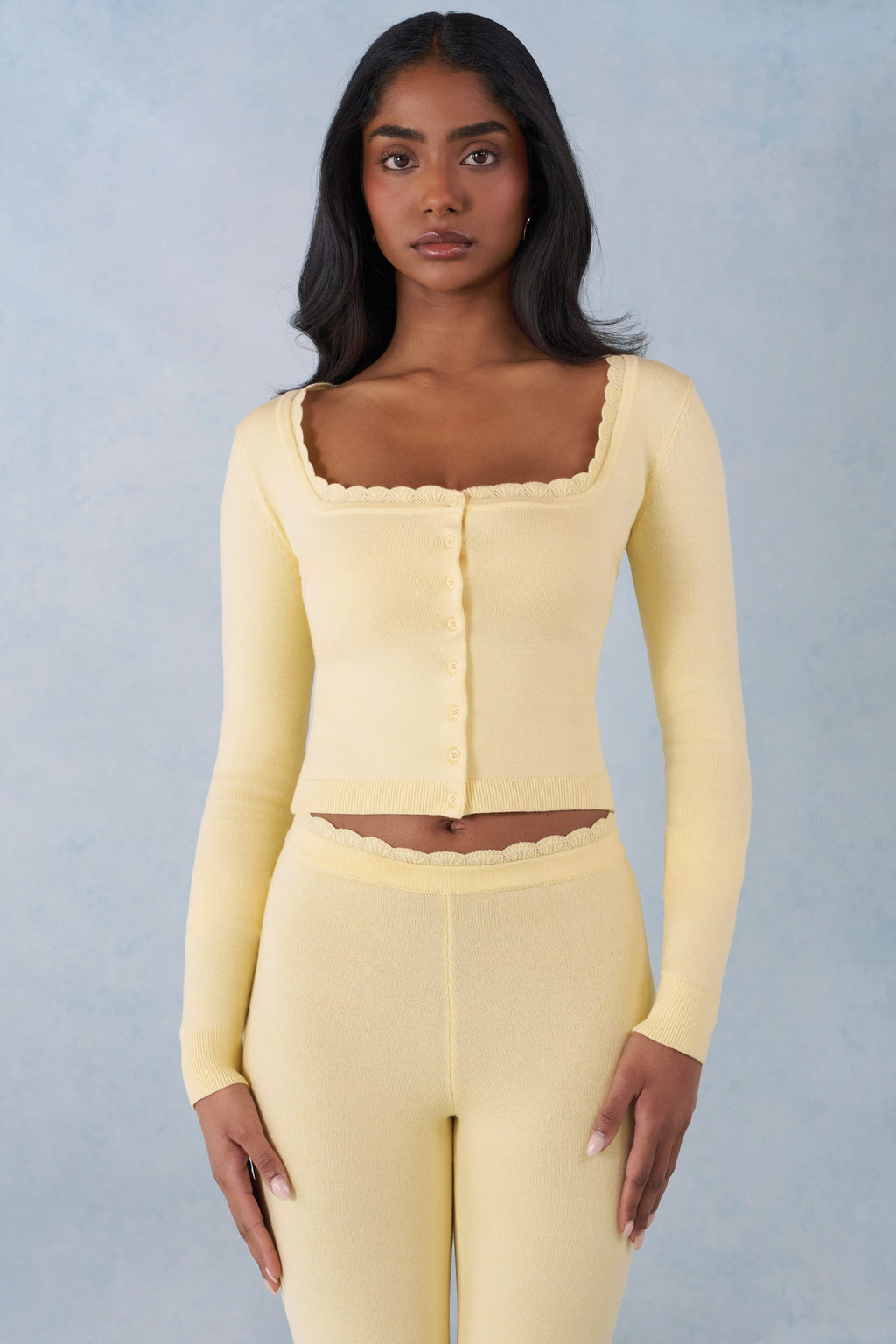 Knit Long-Sleeve Cardigan in Butter Yellow