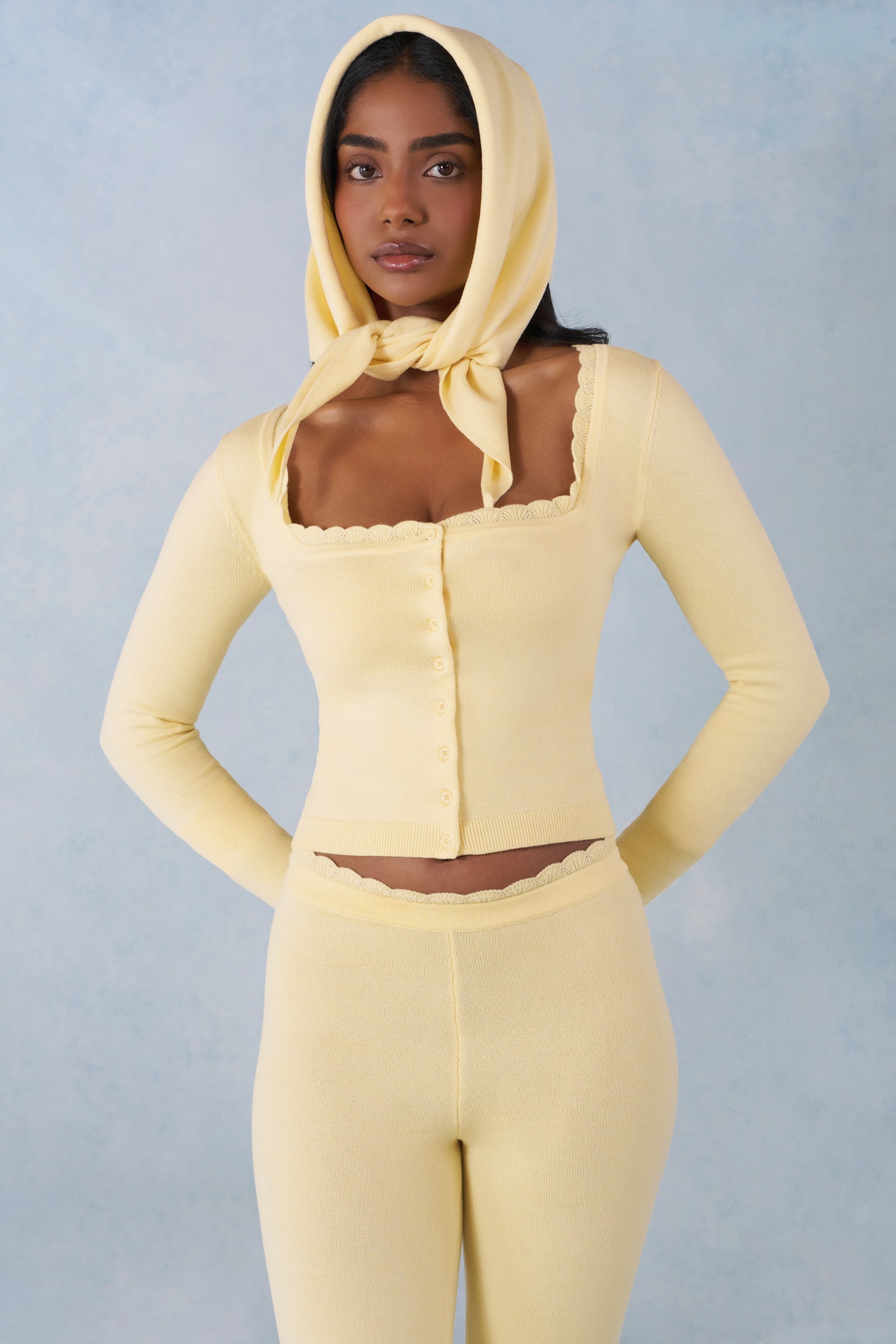 Knit Long-Sleeve Cardigan in Butter Yellow