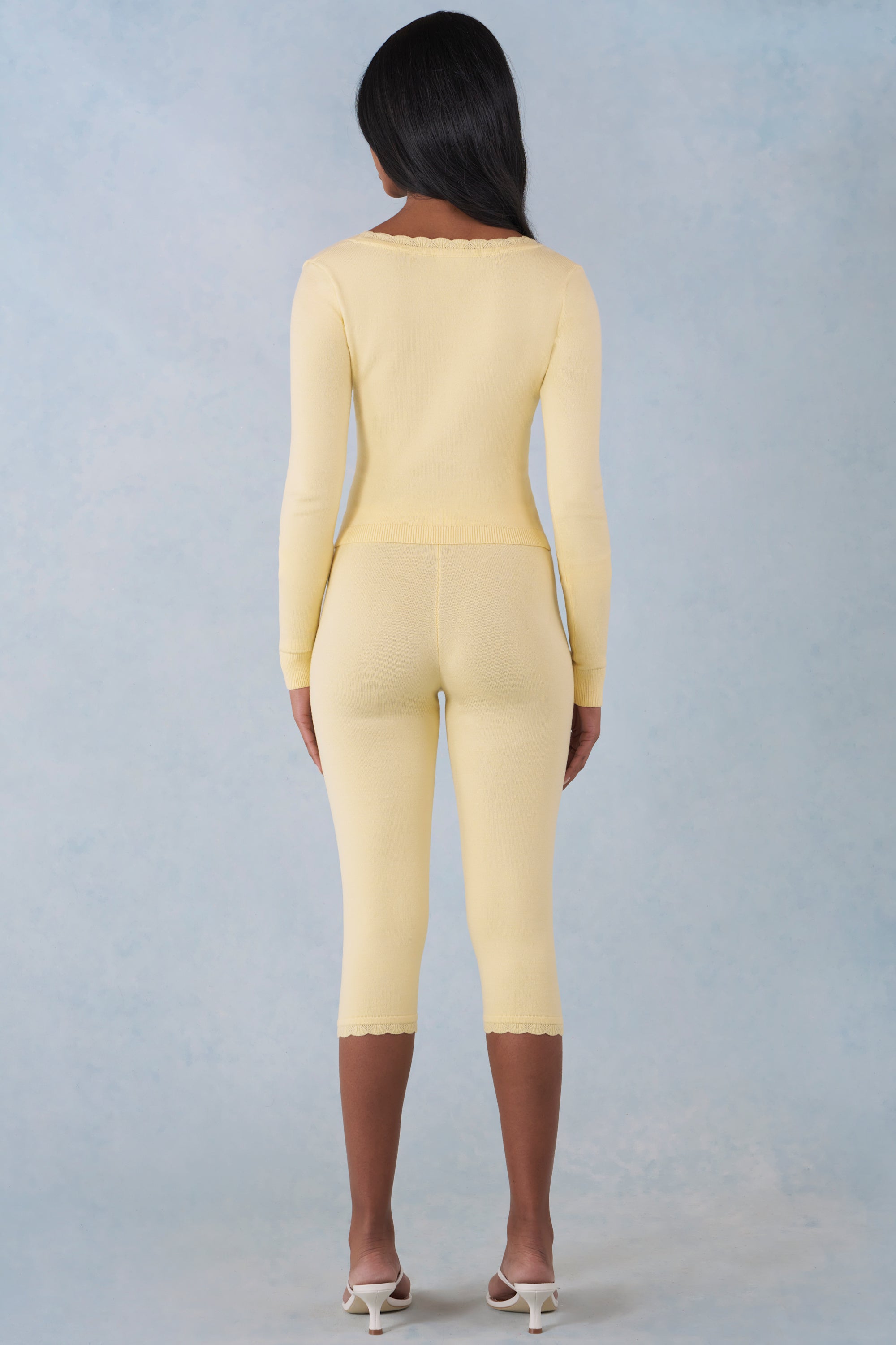 Knit Mid-Rise Capri Trousers in Butter Yellow