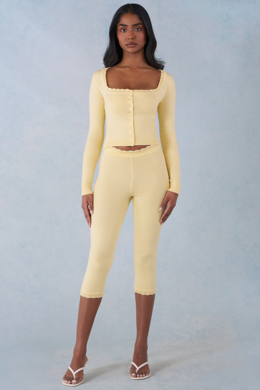 Knit Mid-Rise Capri Trousers in Butter Yellow