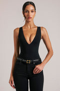 Deep Plunge Halterneck Bodysuit in Black