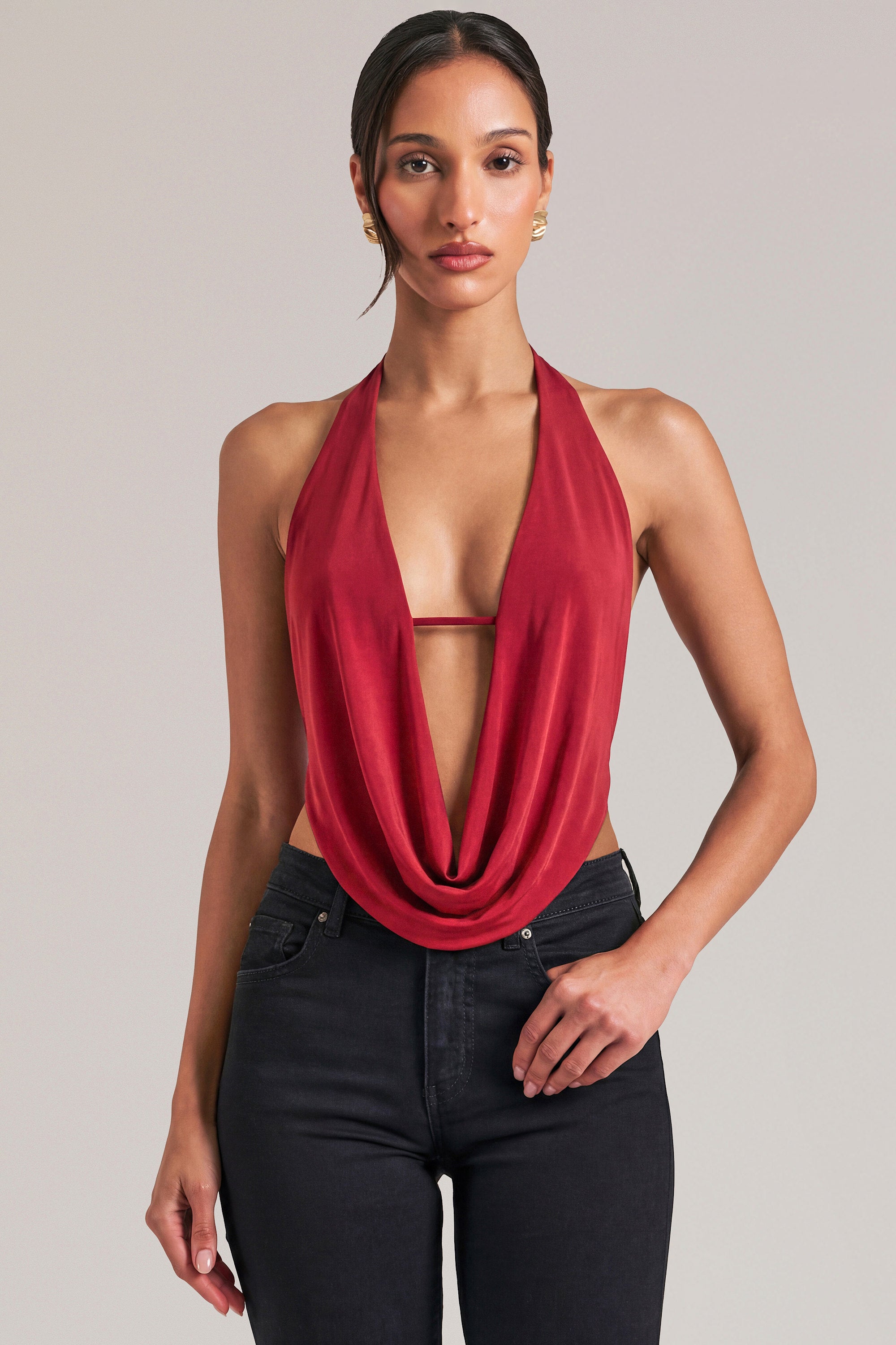 Draped Cowl Top in Cherry Red