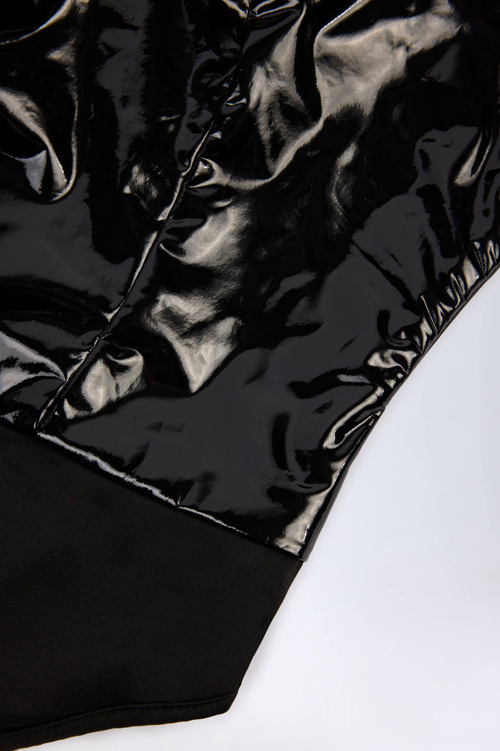 Glossy Vinyl Plunge-Neck Bodysuit in Black