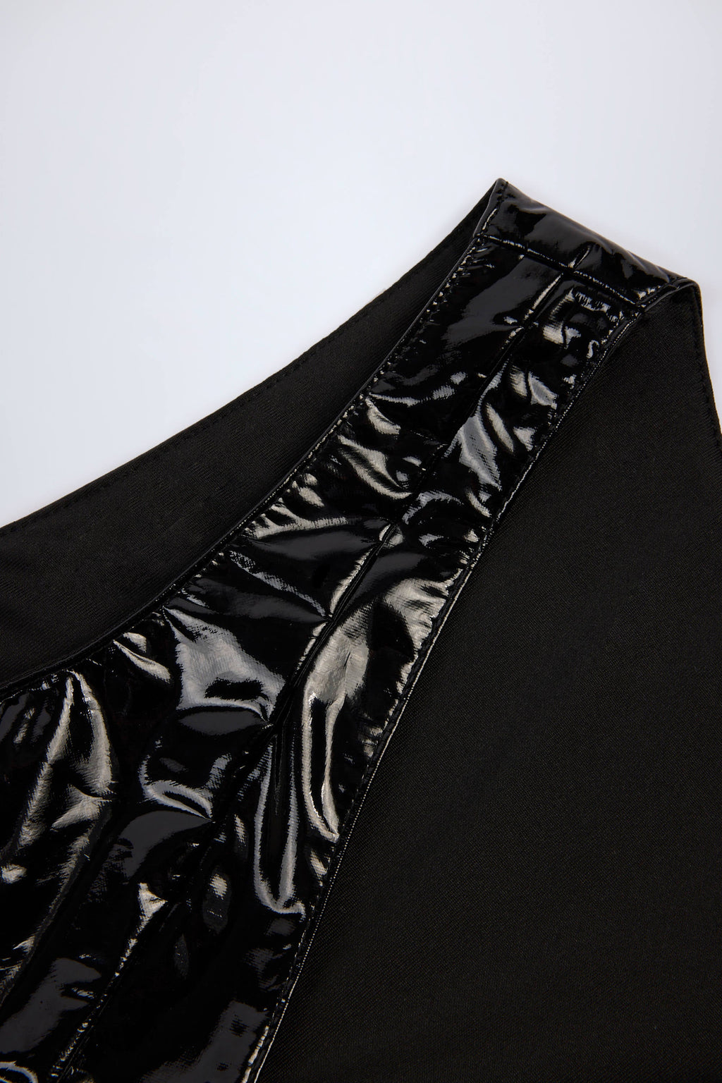 Glossy Vinyl Plunge-Neck Bodysuit in Black