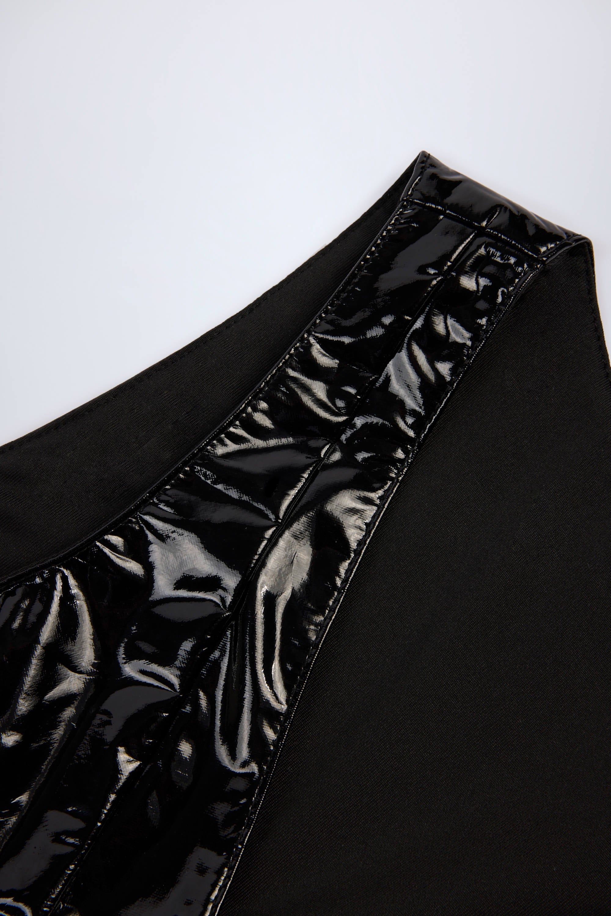 Glossy Vinyl Plunge-Neck Bodysuit in Black