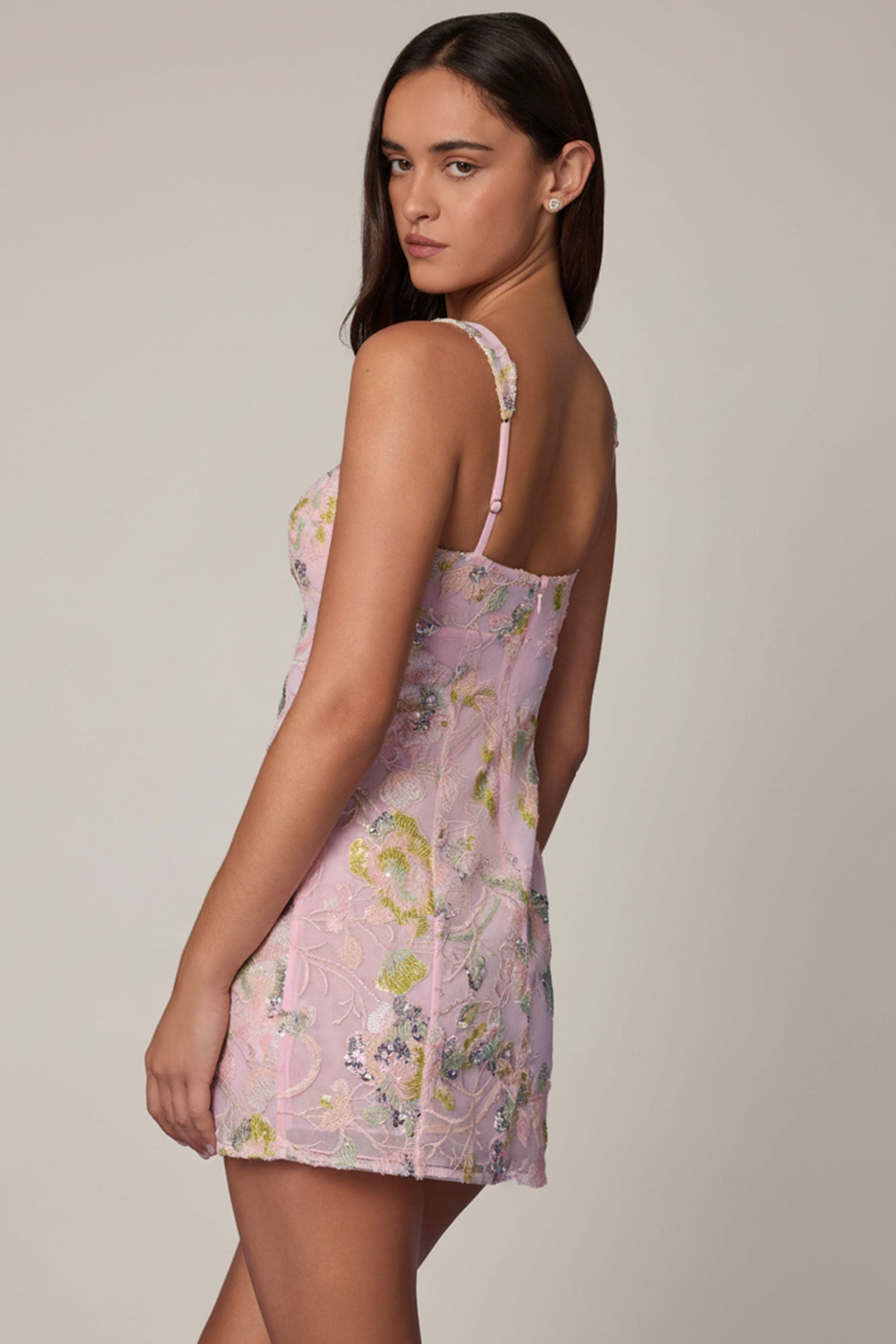 Embellished A-line Mini Dress in Soft Pink