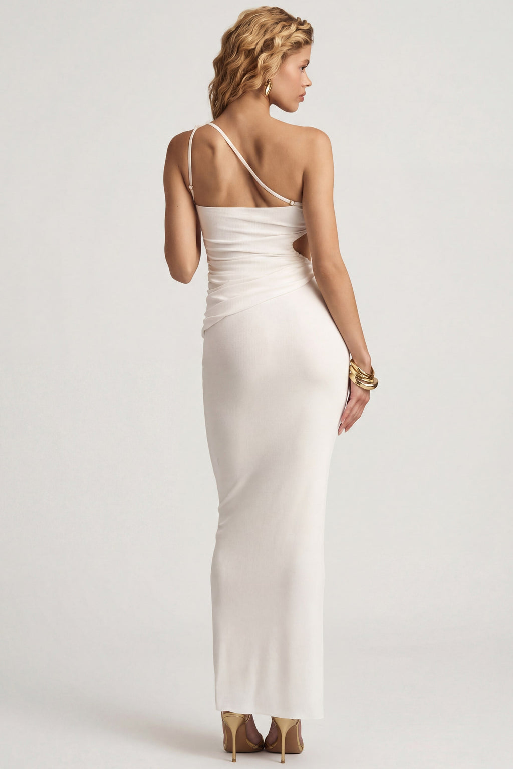 Textured Jersey Low-Rise Maxi Skirt in White