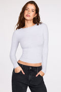 Ribbed Modal Ruched Long-Sleeve Top in Grey