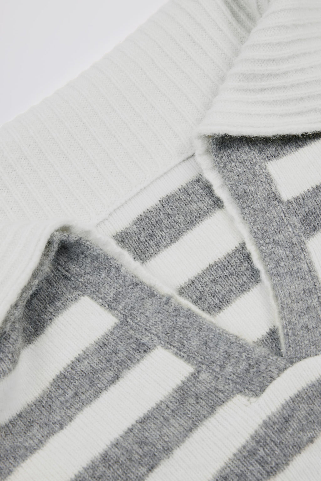 Soft Knit Layered Collar Cropped Jumper in Grey Stripe