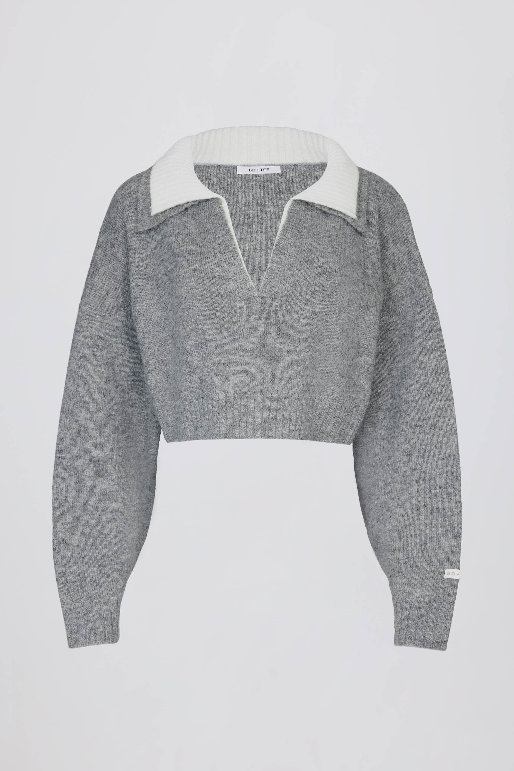 Soft Knit Layered Collar Cropped Jumper in Grey