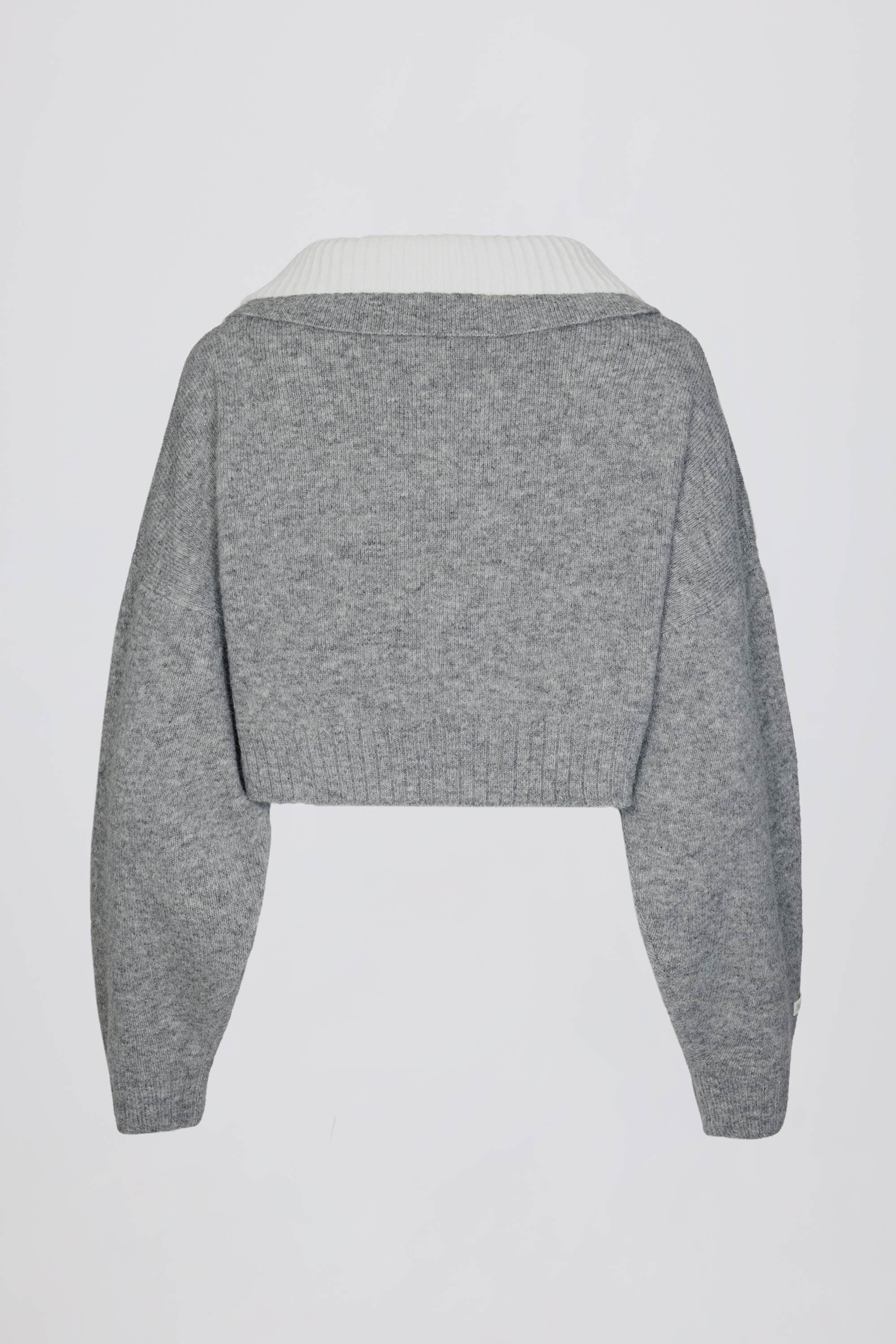 Soft Knit Layered Collar Cropped Jumper in Grey