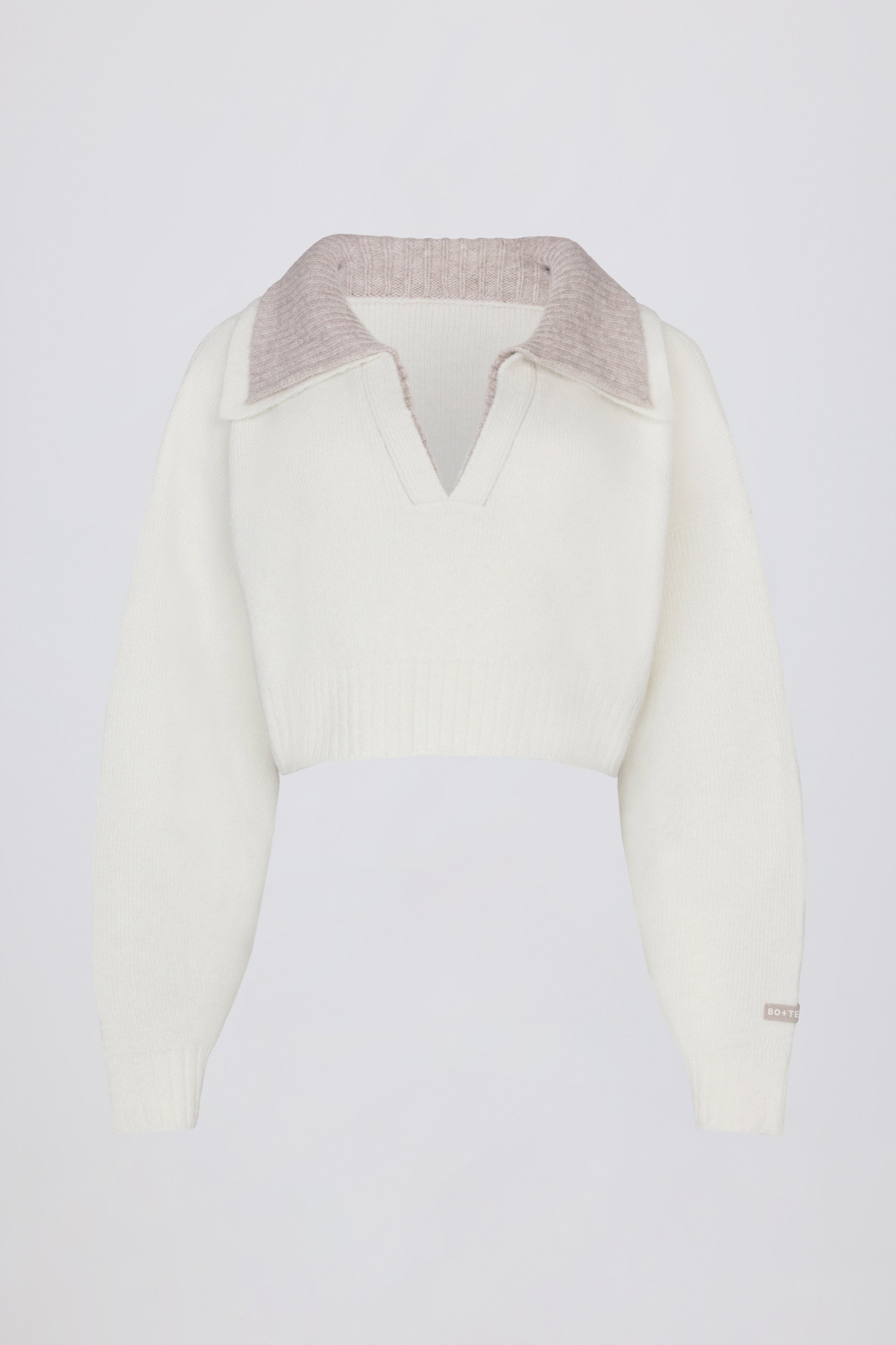 Soft Knit Layered Collar Cropped Jumper in Ivory