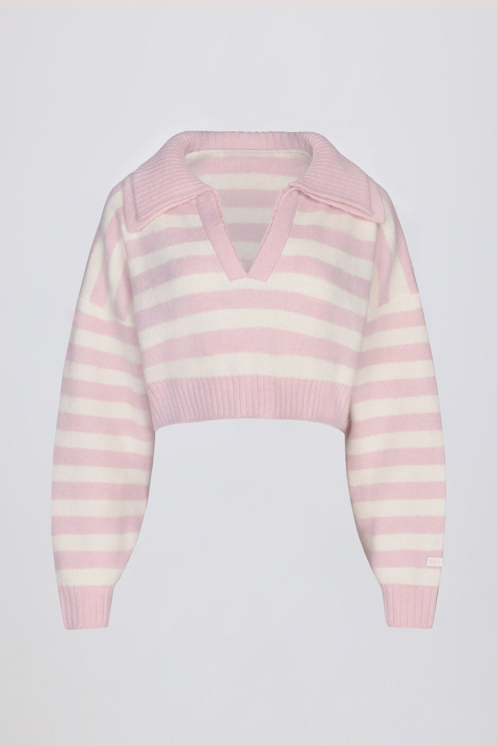 Soft Knit Layered Collar Cropped Jumper in Pink Stripe