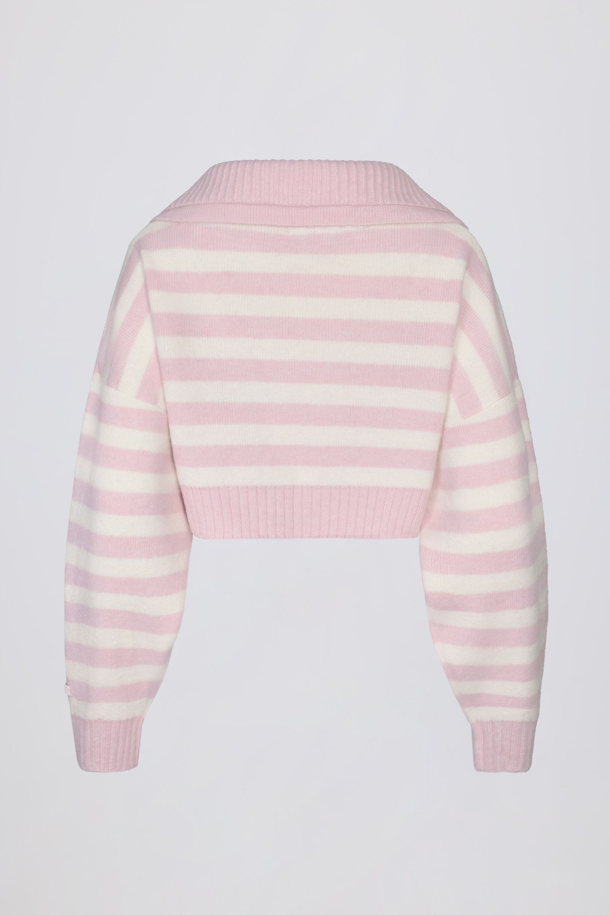 Soft Knit Layered Collar Cropped Jumper in Pink Stripe