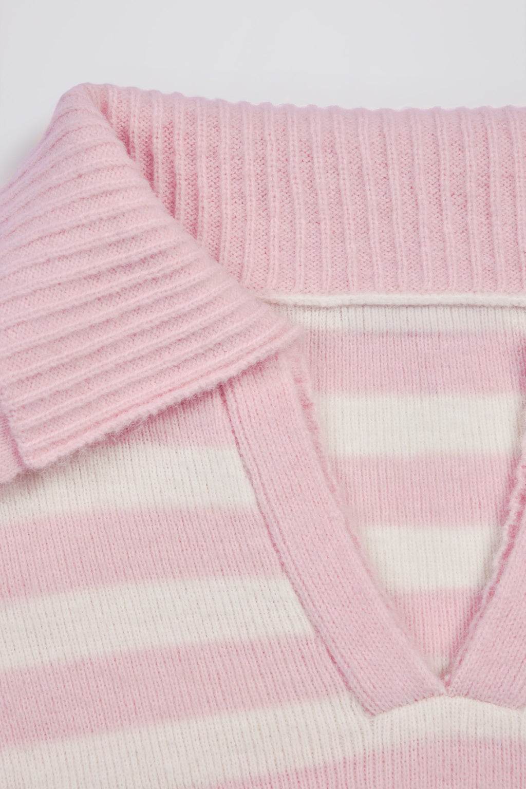 Soft Knit Layered Collar Cropped Jumper in Pink Stripe