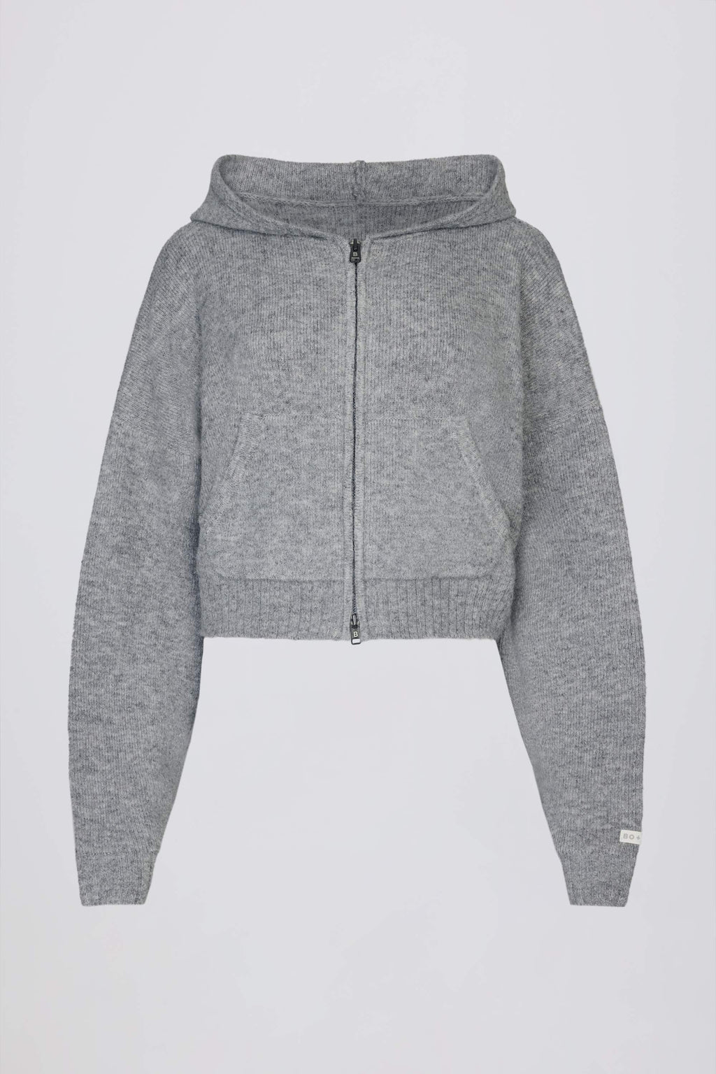Soft Knit Zip-Up Cropped Hoodie in Grey