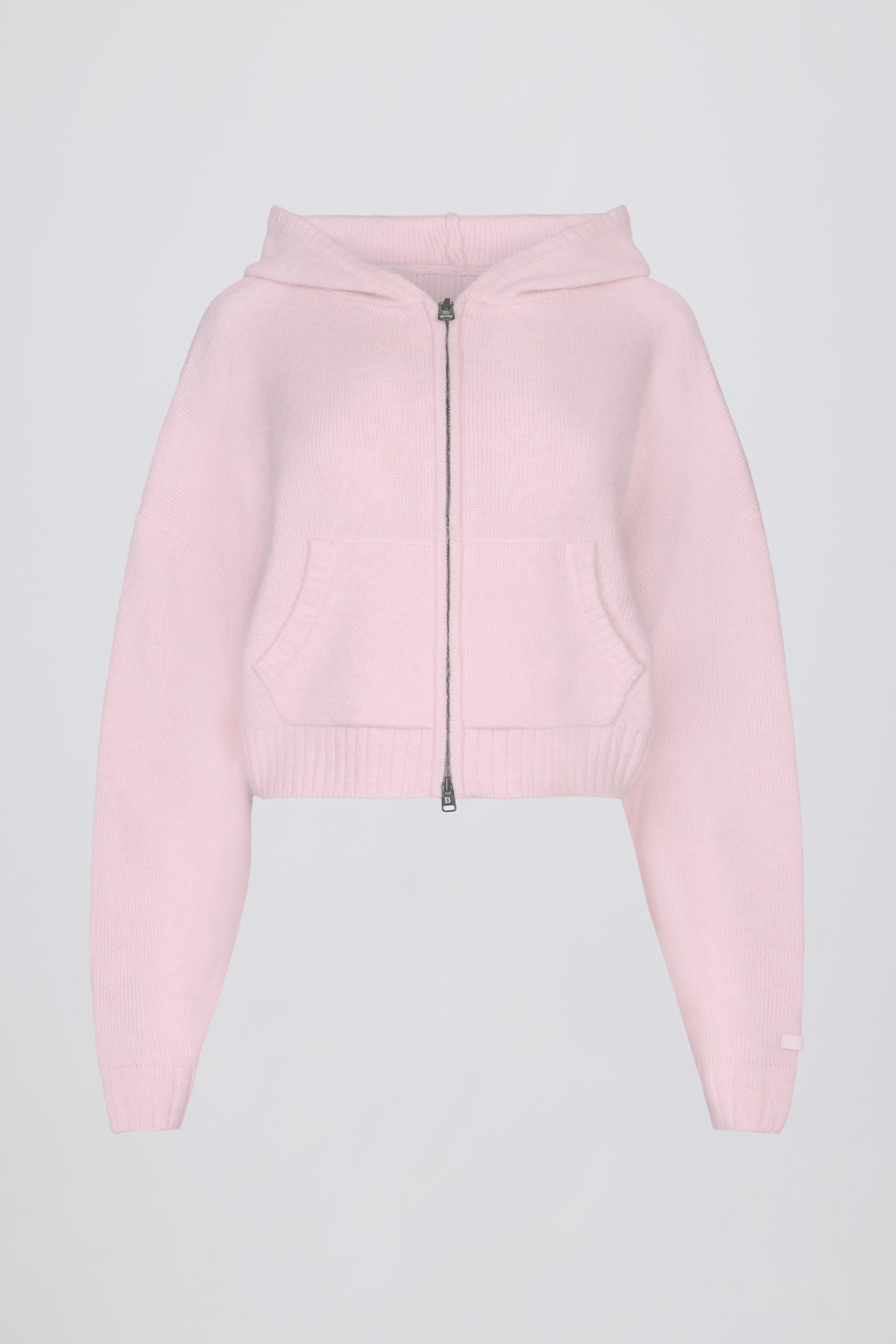 Soft Knit Zip-Up Cropped Hoodie in Soft Pink