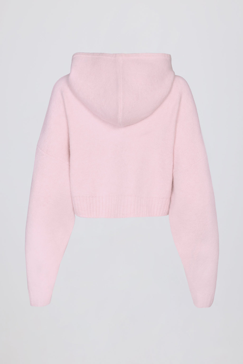 Soft Knit Zip-Up Cropped Hoodie in Soft Pink