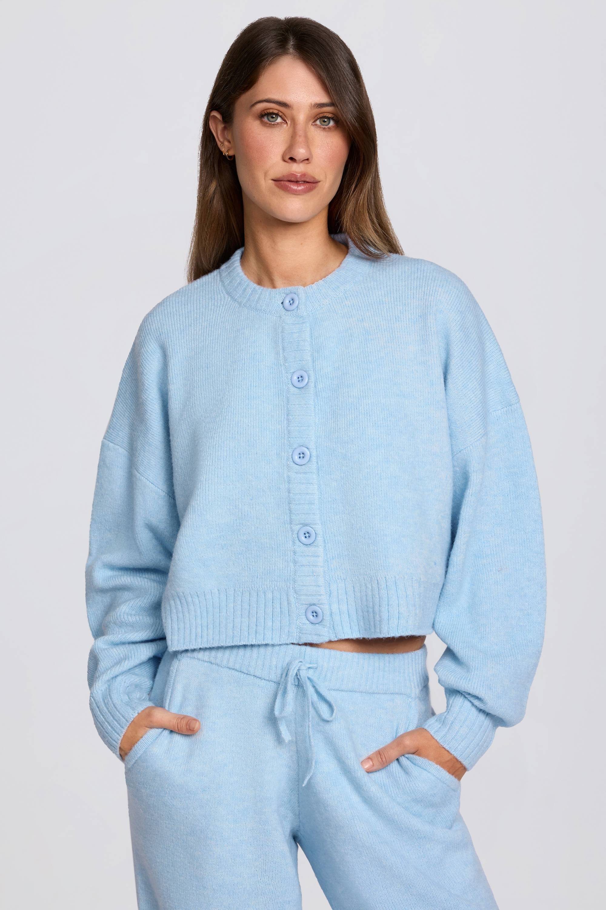 Knit Cropped Cardigan in Powder Blue