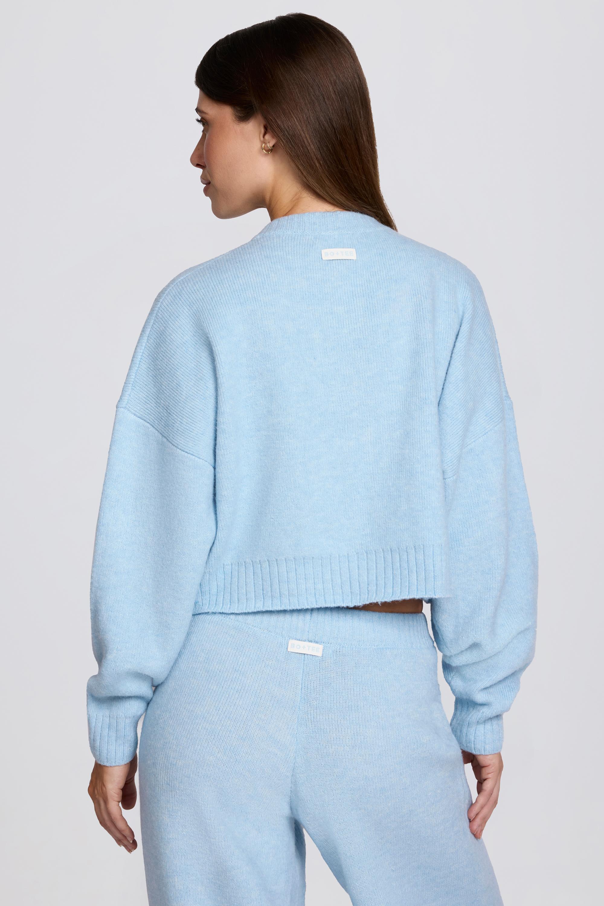 Knit Cropped Cardigan in Powder Blue