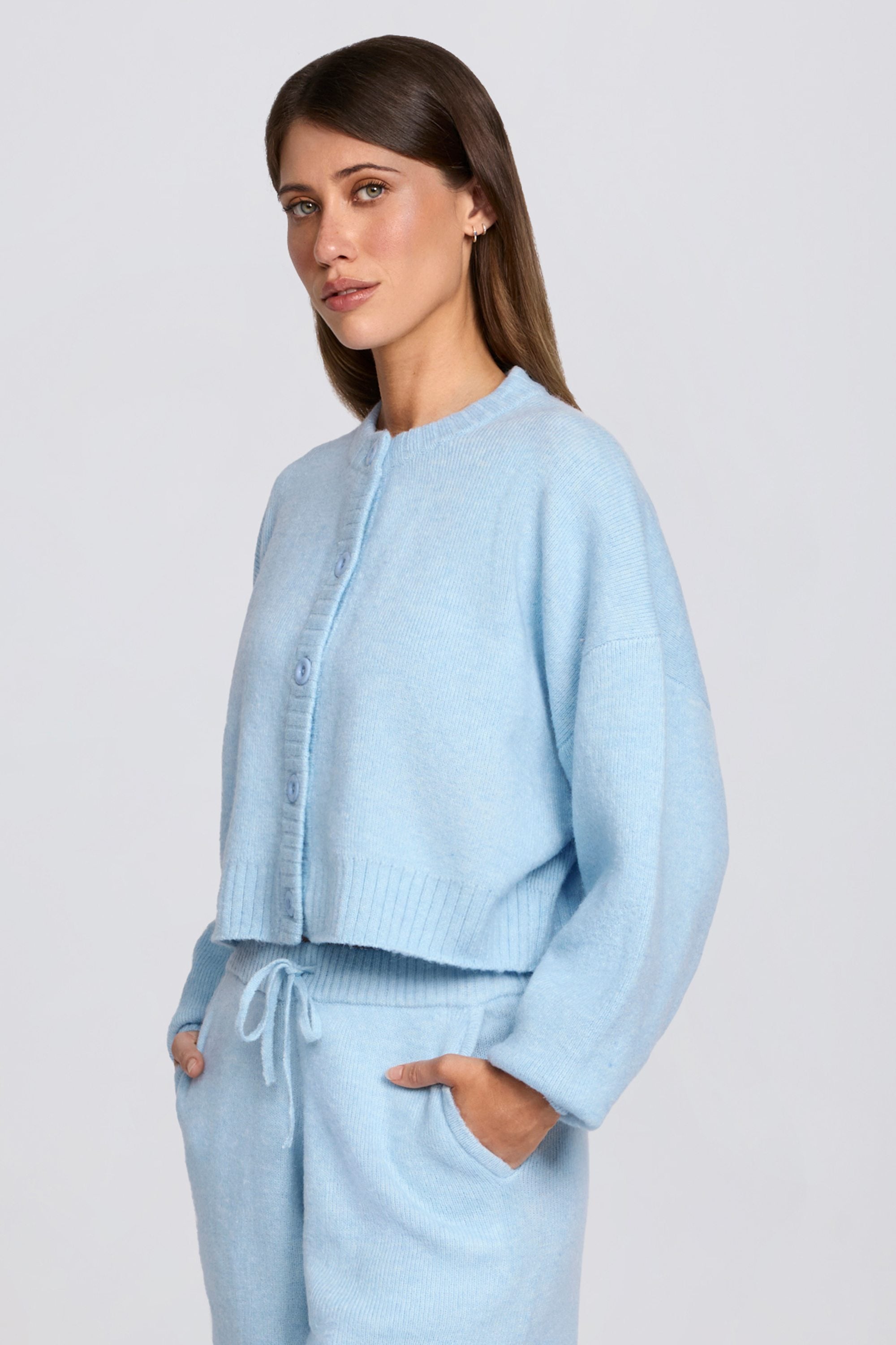 Knit Cropped Cardigan in Powder Blue