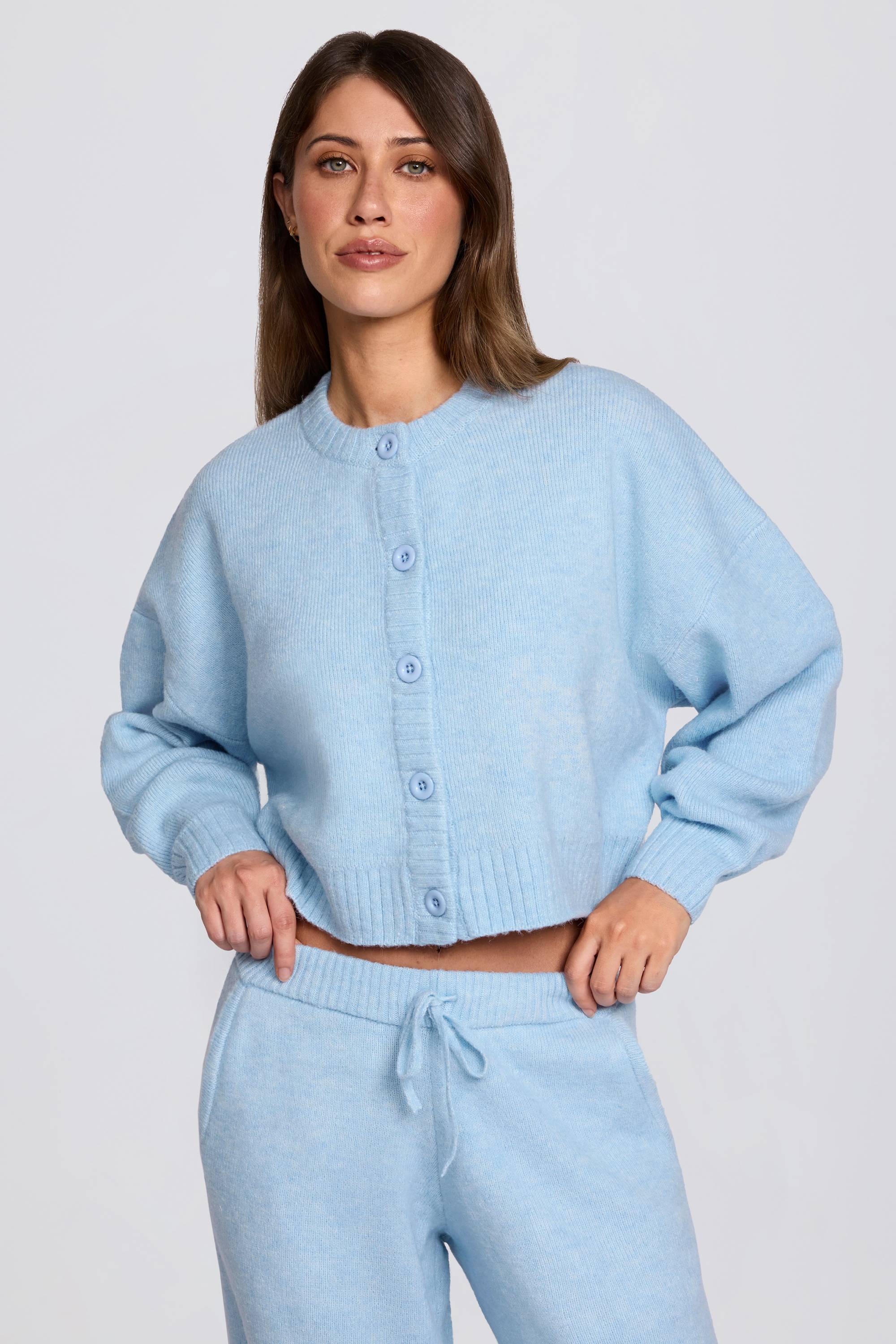 Knit Cropped Cardigan in Powder Blue
