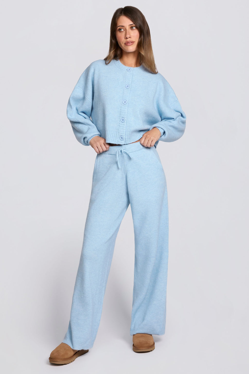 Knit Cropped Cardigan in Powder Blue