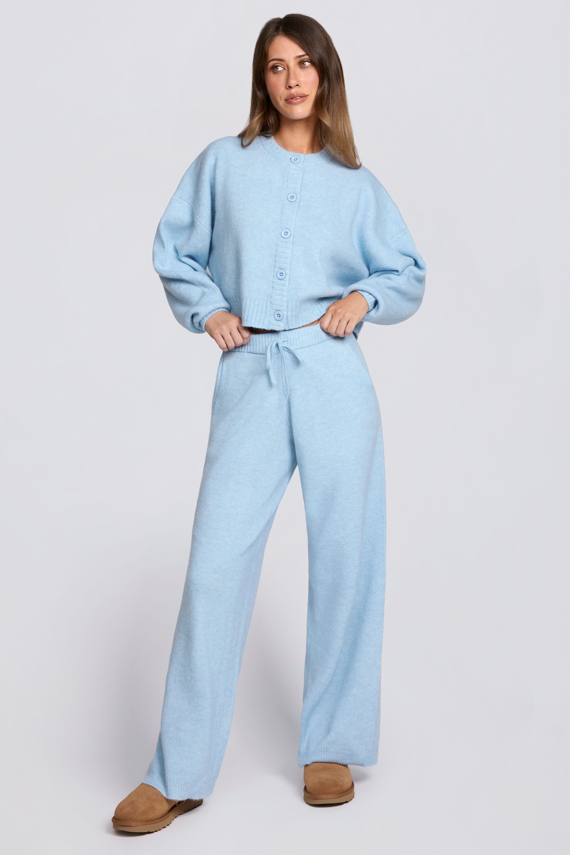 Knit Cropped Cardigan in Powder Blue