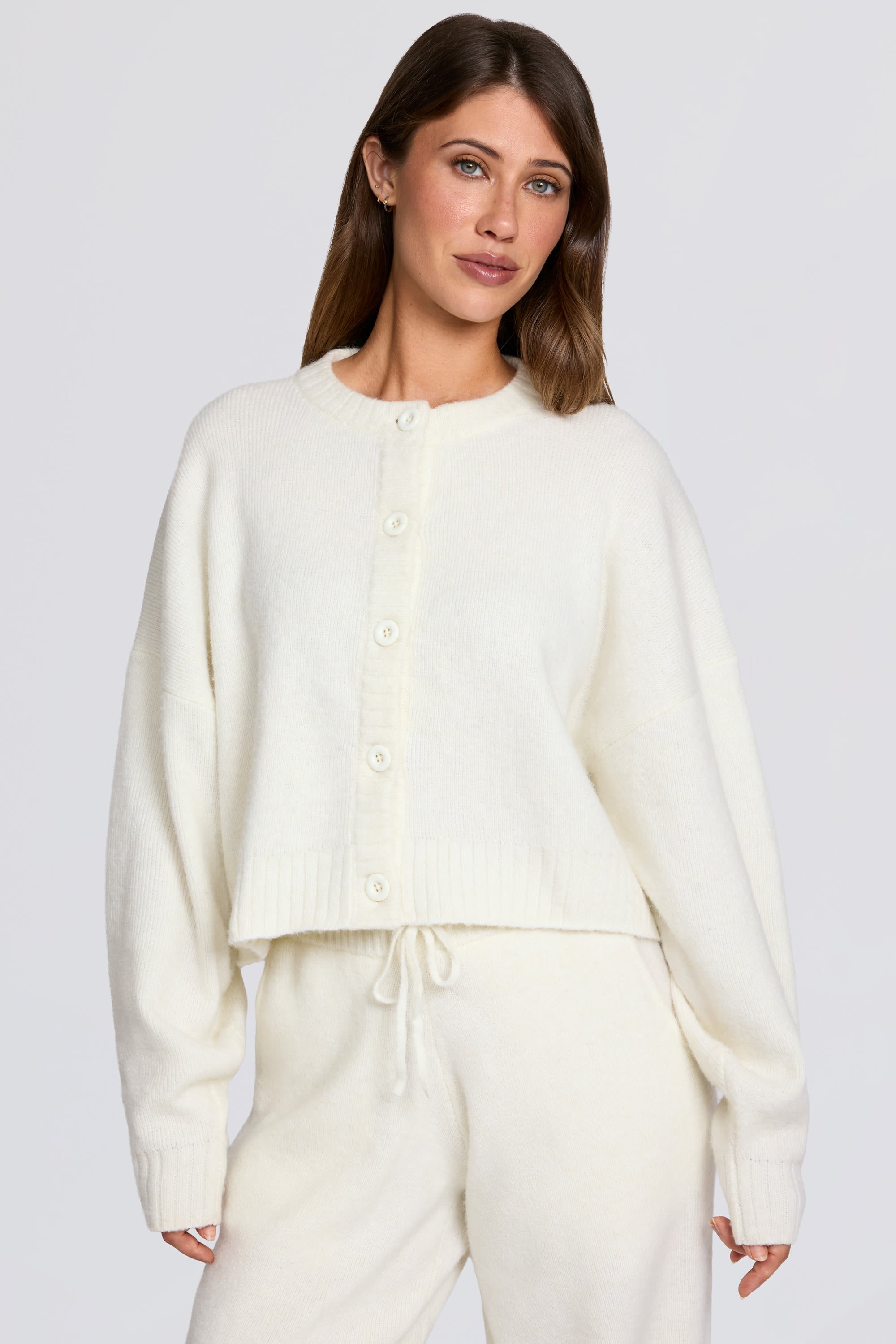 Knit Cropped Cardigan in Ivory