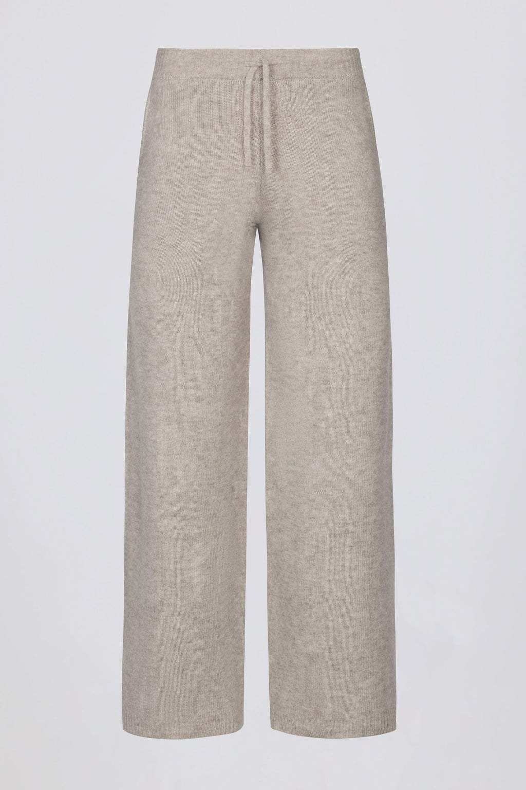 Knit Mid-Rise Wide-Leg Joggers in Beige