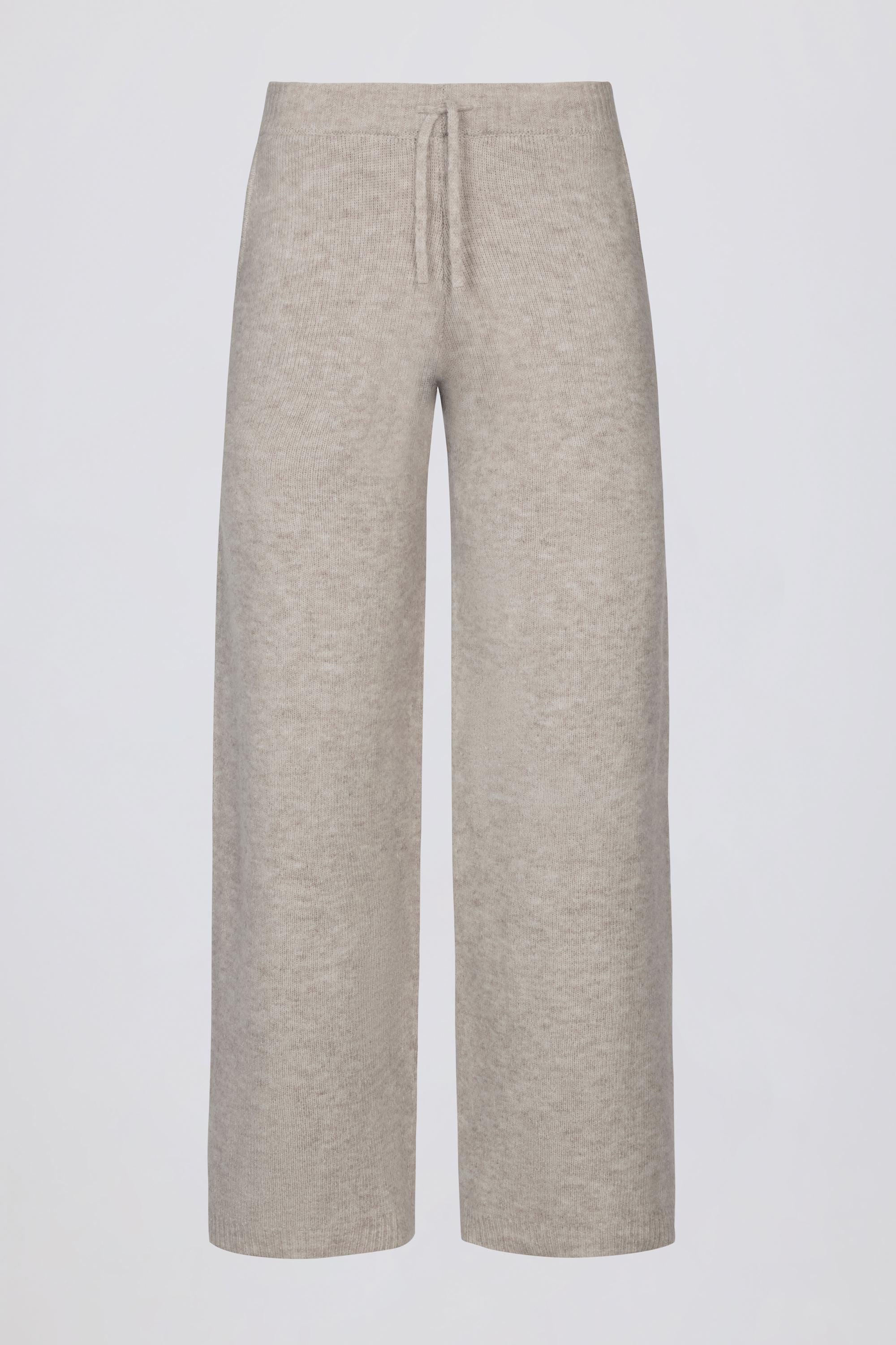 Knit Mid-Rise Wide-Leg Joggers in Beige