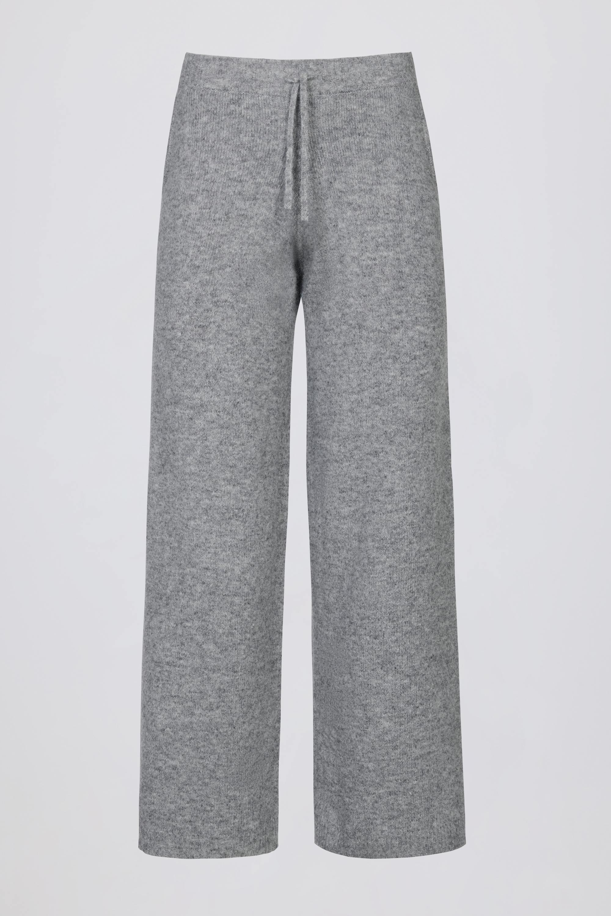 Knit Mid-Rise Wide-Leg Joggers in Grey