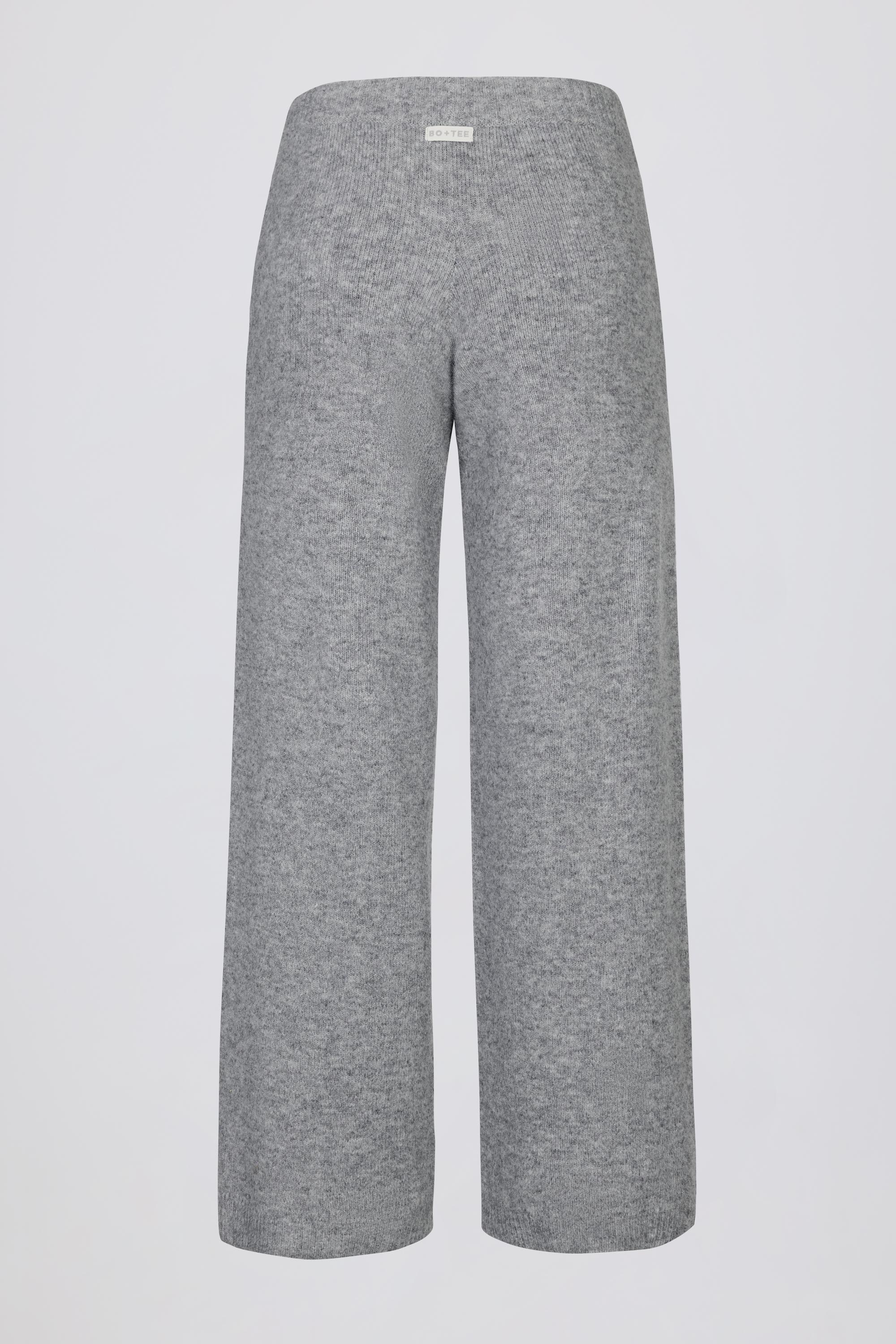 Knit Mid-Rise Wide-Leg Joggers in Grey